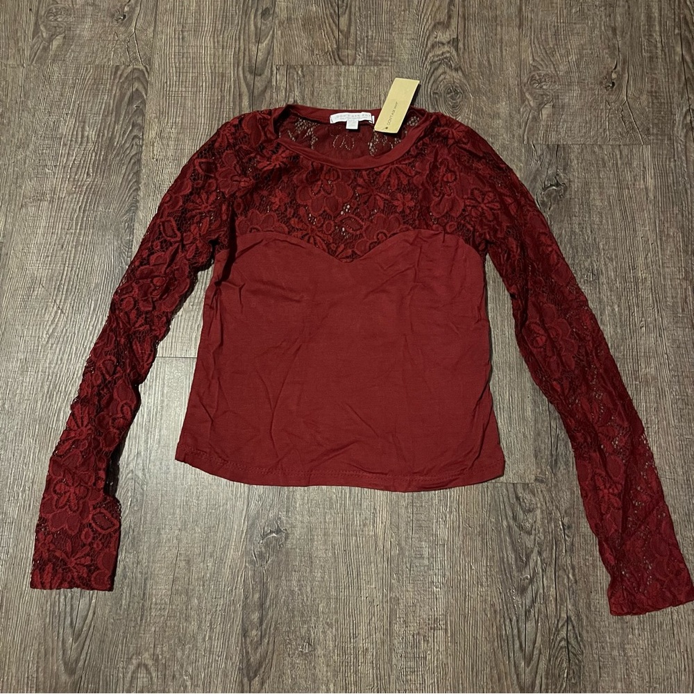 Don’t Ask Why - Burgundy Lacy Long Sleeve Shirt
